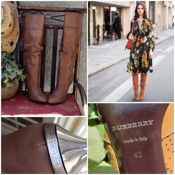 Burberry Tan Perforated Leather Knee High‎ BootsV - Picture 1 of 15